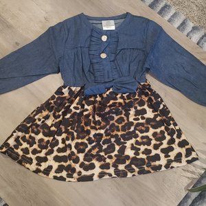 Leopard print denim dress